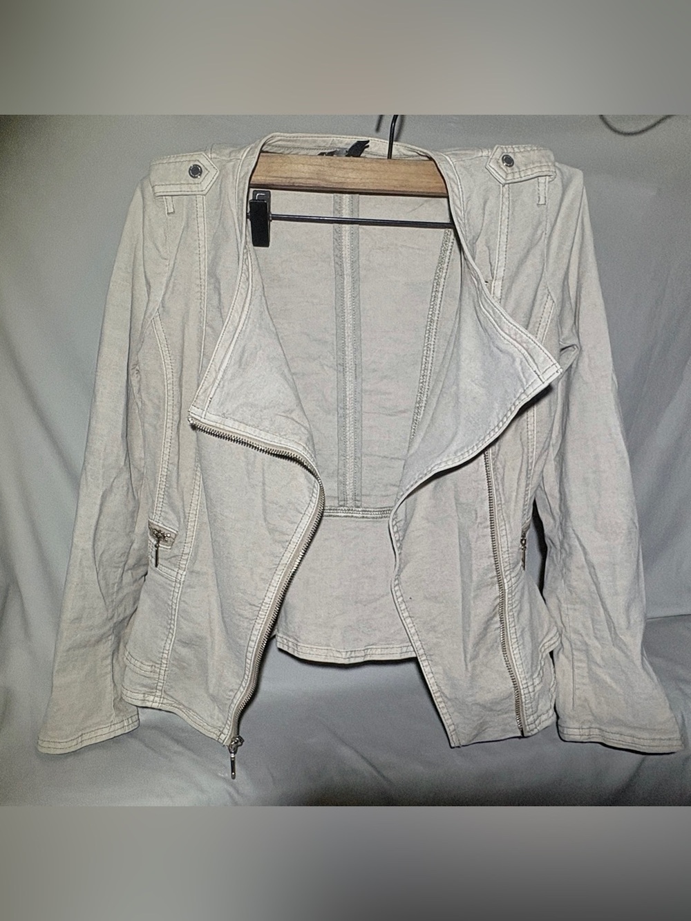 White House Black Market Cobblestone Linen Peplum Moto Jacket - Size 00